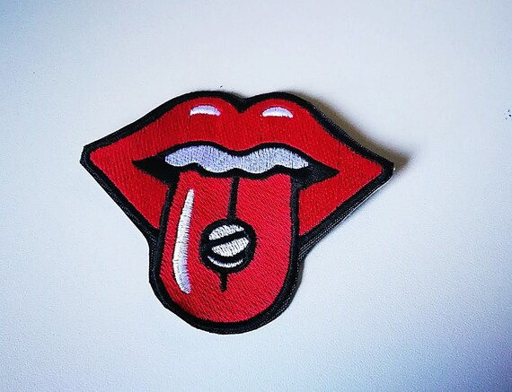 Embroidered patches in thread size 8 cm language ecstasy pills mouth party acid