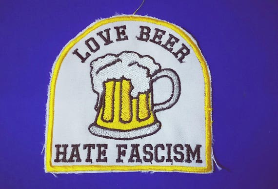 Embroidered patches in thread 10cm Love beer hate fascism