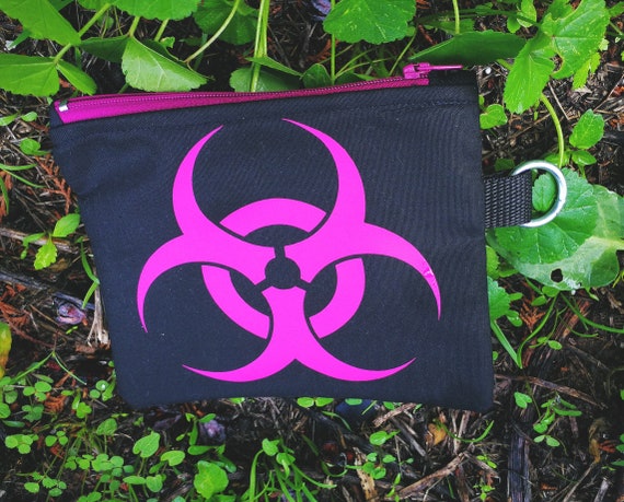 Wallets / mini cotton bag. BioHazard Fuchsia . 100% handmade printing and making. Nylon Zipper Closure