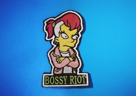 Textile patches Embroidered in yarn. Color model. Bossy Riot.14x10 cm.