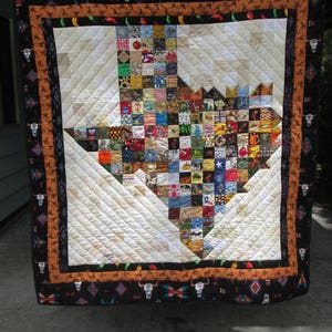 Fiber Art Wall Hanging: TEXAS MAP (57"Wx50"L) Unique western "Texas" montage. Decorative Lone Star Quilt. Singular hand-crafted fine gift.