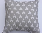 Grey pillow cover, Teepee throw pillow, Teepee, Kids room, Wilderness pillows, Famehouse decor, Gray pillow, Grey teepee print pillow,Gray