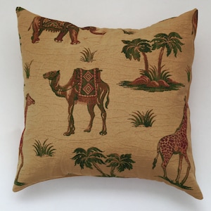 Animal Print Pillow, Camel pillow cover, Elephant Pillow, Giraffe pillow Jungle print, Palm trees throw Pillow, Safari animal print, 18x18