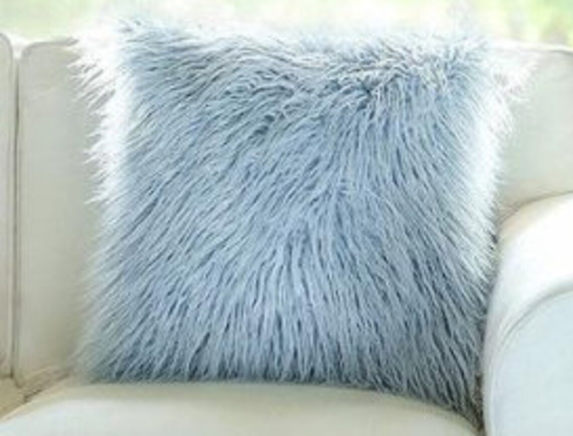 Blue Faux fur pillow cover Blue faux fur pillow Spa Blue Etsy