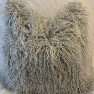 Gray Fur Pillow cover, Grey fur Throw Pillow Cover, Mongolian grey Fur pillow cover, gray fur decorative Pillows, Grey faux fur pillow cover