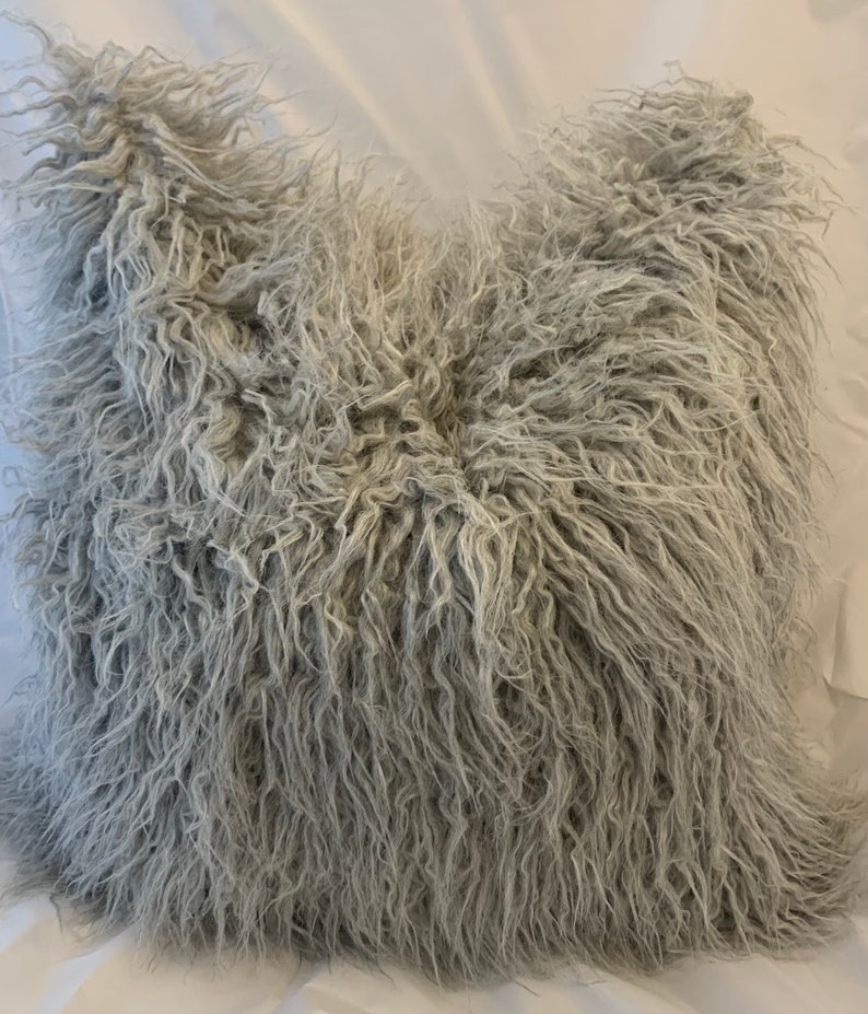 Gray Fur Pillow Cover Grey Fur Throw Pillow Cover Mongolian Etsy