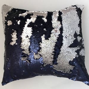 Silver Mermaid pillow, Navy reversible pillow, Silver pillow cover, Navy throw pillow, Decor, Decorative pillow, furnishing, Navy and Silver