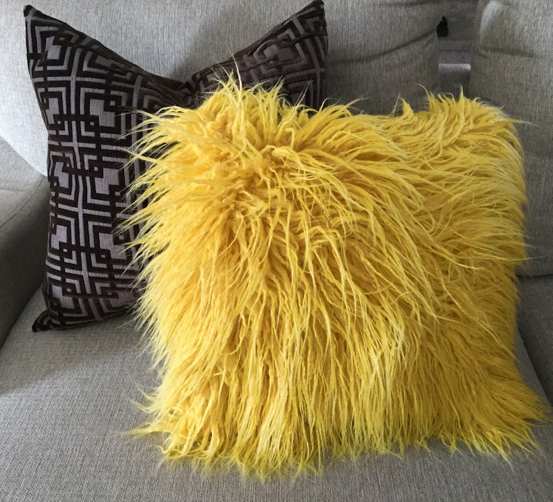 Faux fur yellow pillow cover Gold faux fur pillow Throw | Etsy