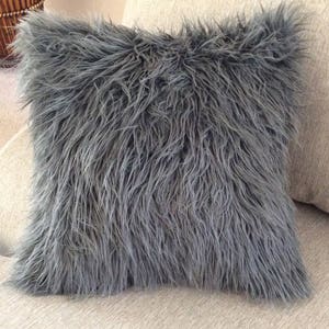 Fur pillow, Gray fur pillow, Charcoal Grey faux fur pillow, pillow covers, grey cushion covers, Fur 18x18 Pillow, Gray Fur , Pillow Galorie image 1