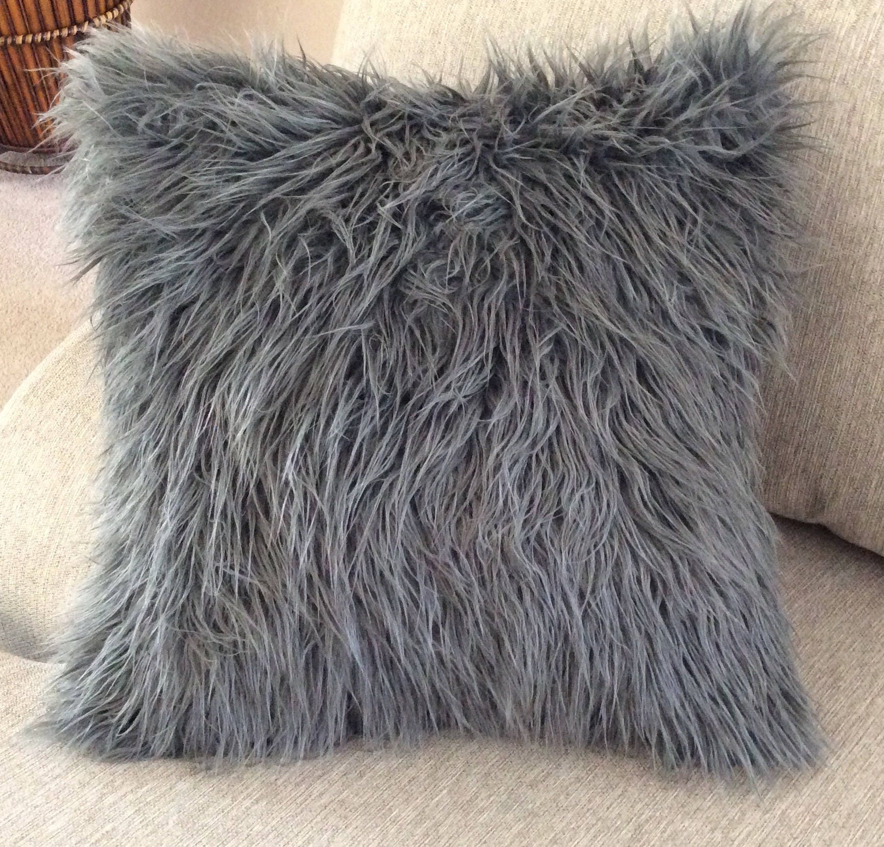 Grey Fur Cushion Etsy