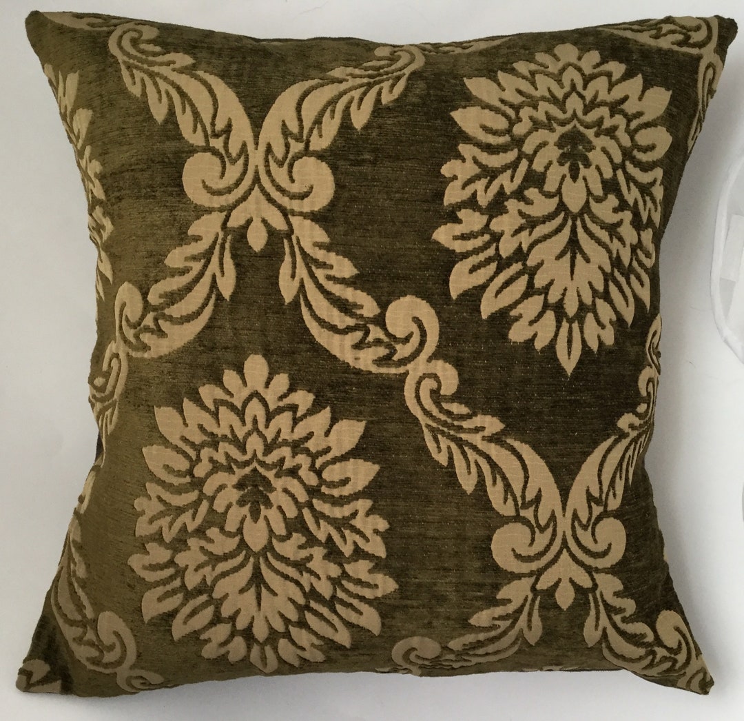 Olive Green Chenille Pillow, Olive Green Throw Pillow, Olive Green