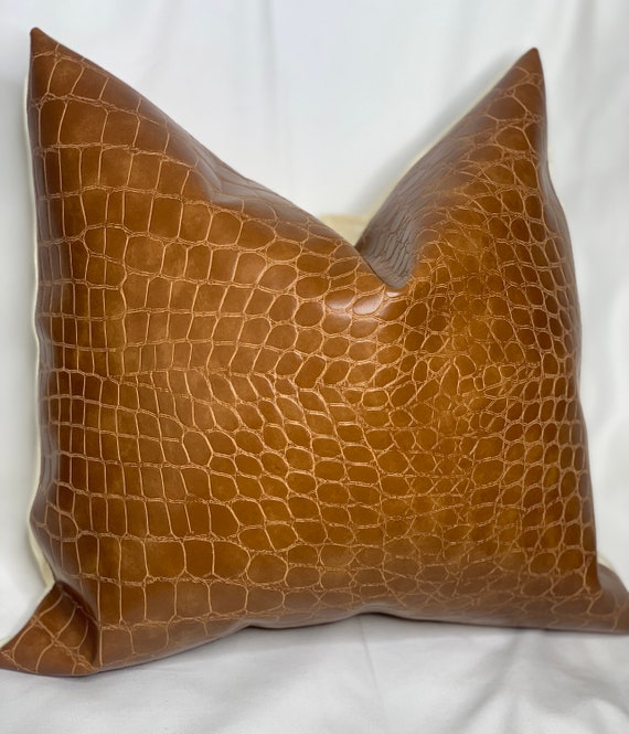 Caramel Crocodile faux leather pillow covers, Brown faux leather cushion,  Faux Crocodile leather, throw pillow, Faux leather pillow