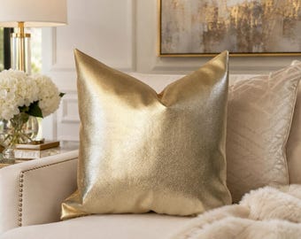 Gold faux leather pillow covers, Metallic faux leather cushion,Gold decorative pillow for couch, Gold throw pillow,faux leather pillow cover
