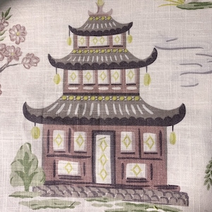 Asian Pillow cover,Linen pillow, Pagoda cover, Chinoiserie decor,Japanese pillow Oriental cover, Chinese pillow, fabric by Jaclyn Smith Home