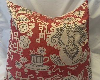 Capa de almofada em coral vermelho asiático, capa estilo pagode, decoração Chinoiserie, estilo japonês, oriental, chinês