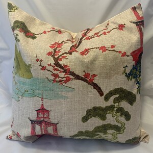 Asian Pillow cover,Linen pillow, Pagoda pillow cover, Chinoiserie decor, Japanese pillow, Oriental pillow, Chinese pillow, Asian pillow image 2