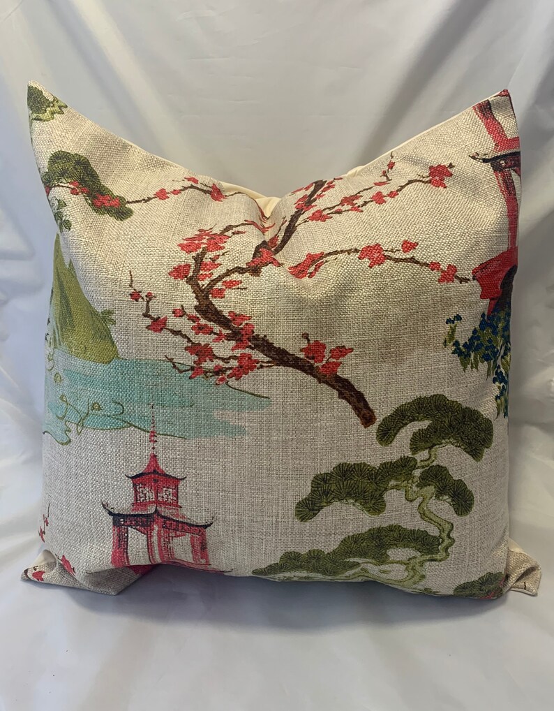 Asian Pillow cover,Linen pillow, Pagoda pillow cover, Chinoiserie decor, Japanese pillow, Oriental pillow, Chinese pillow, Asian pillow image 2