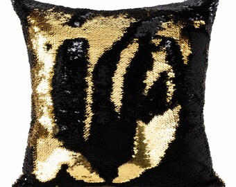 mermaid pillow, reversible pillow, pillow cover, throw pillow, home decor, accent pillow, decorative pillow, gift, teens, furnishing, black