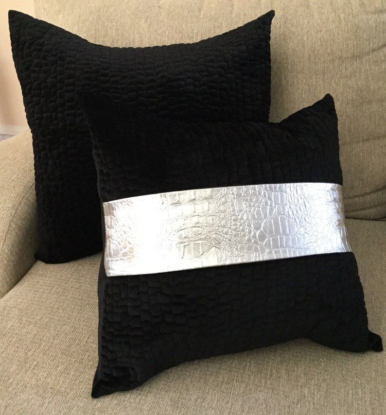 Silver faux leather pillow covers Metallic faux leather Etsy