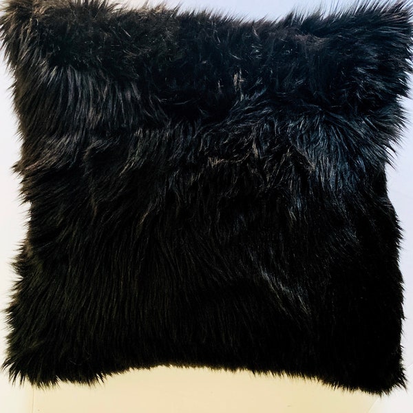 Black Fur Pillow Etsy