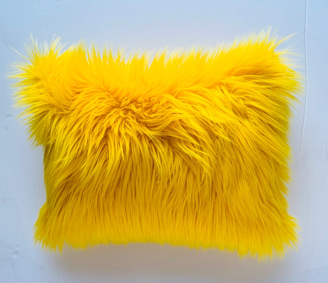 Faux Fur Yellow Pillow Cover, Gold Faux Fur Pillow, Throw Pillow, Yellow Pillow Sham, Mustard