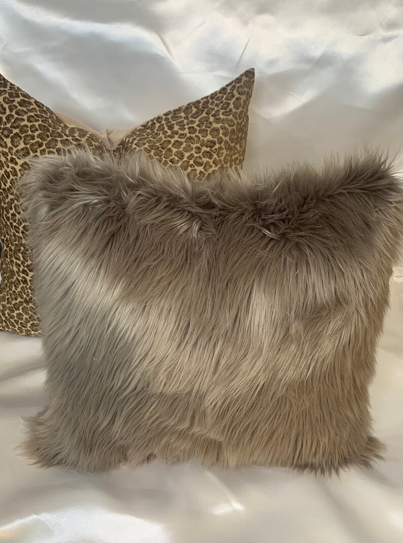 Faux fur Taupe pillow cover, Taupe faux fur pillow, Throw pillow, Taupe pillow sham, Taupe Beige fur pillow, Toss pillow, Furnishing image 2