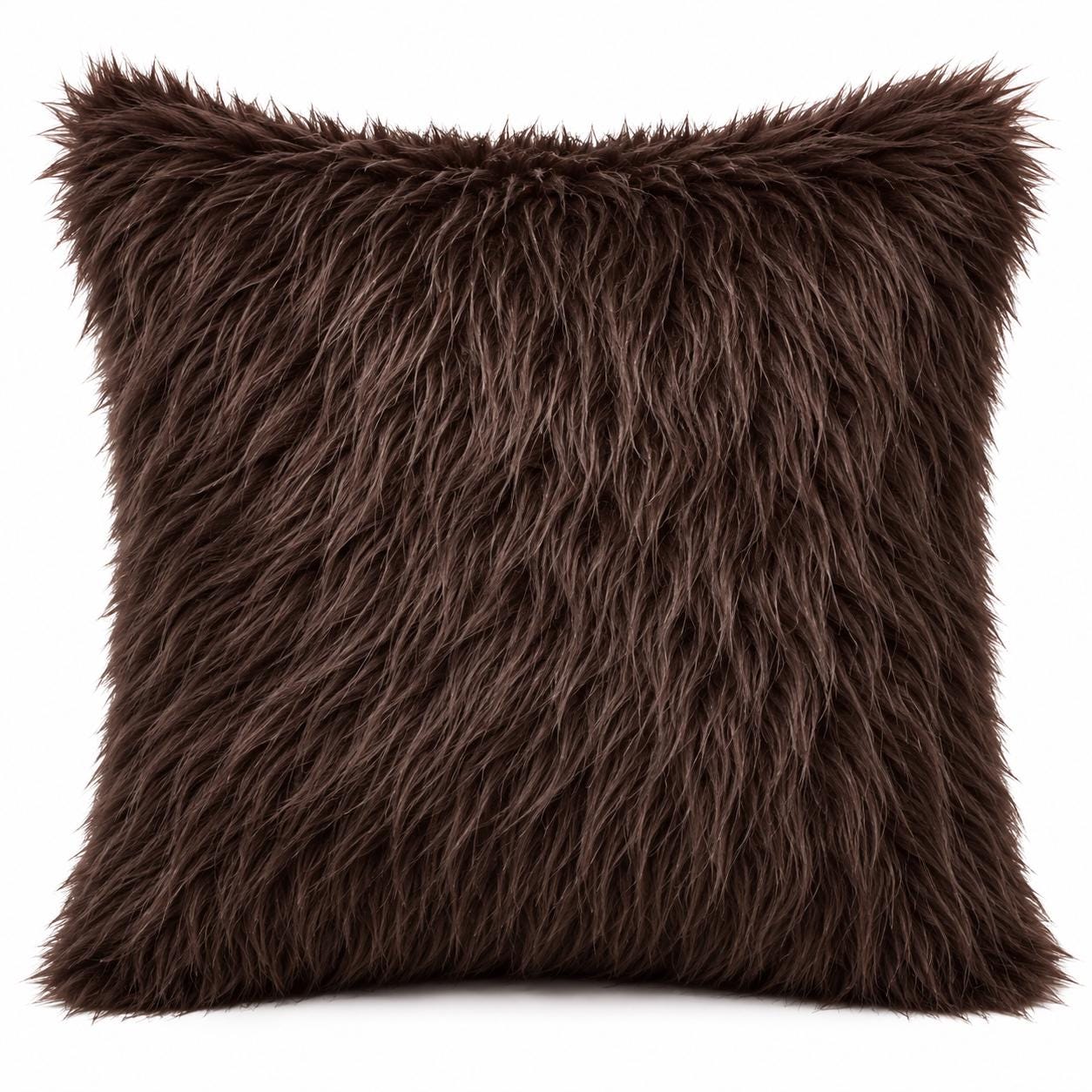 Brown Pillow Cover, Brown Faux Fur Pillow, Brown Decorative Pillow
