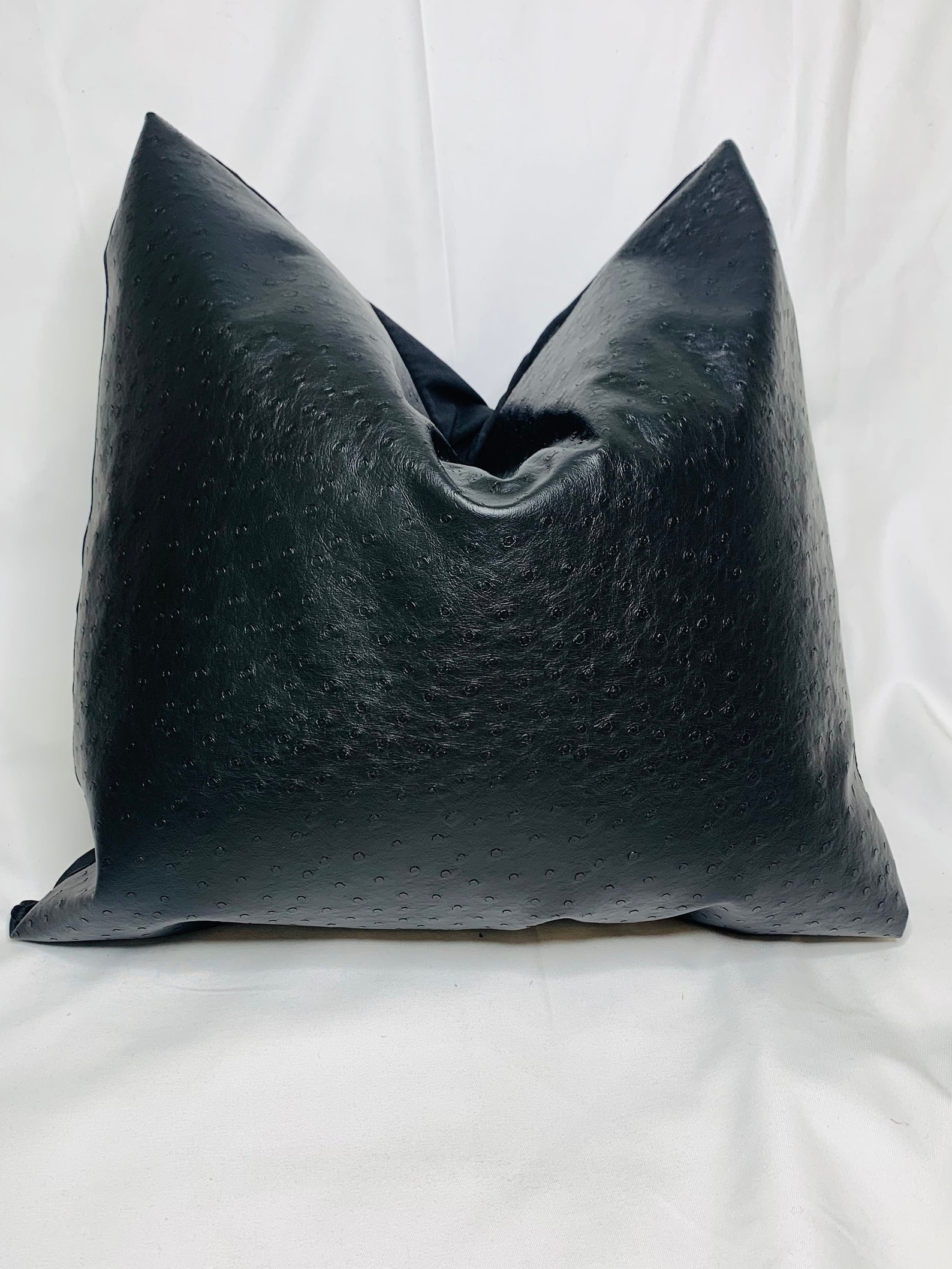 Black Ostrich Faux Leather Pillow Covers, Black Ostrich Look Faux