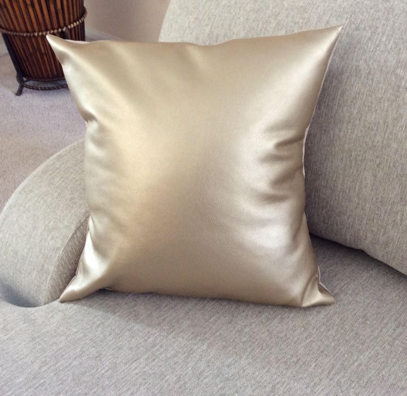 Gold Pillow, Gold faux leather, Metallic gold pillow cover, Decorative pillow, Gold faux leather throw pillow ,Throw pillow, Home Decor image 1