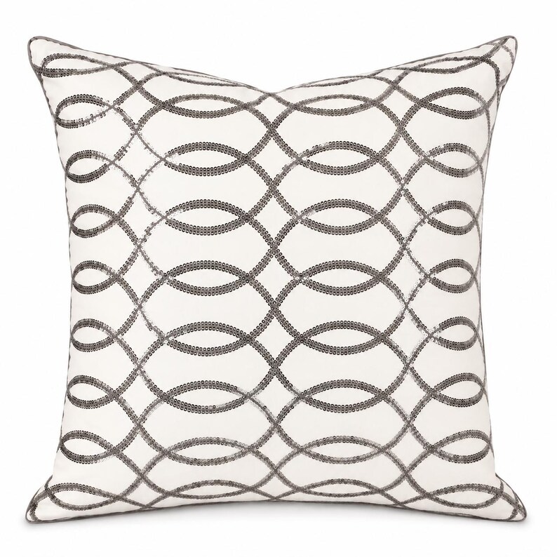 White pillow Cover, Silver sequin pillow, Sequin pillow cover, Euro Pillow, Throw pillow, Decorative pillow, Glitter pillow cover,sparkly image 1