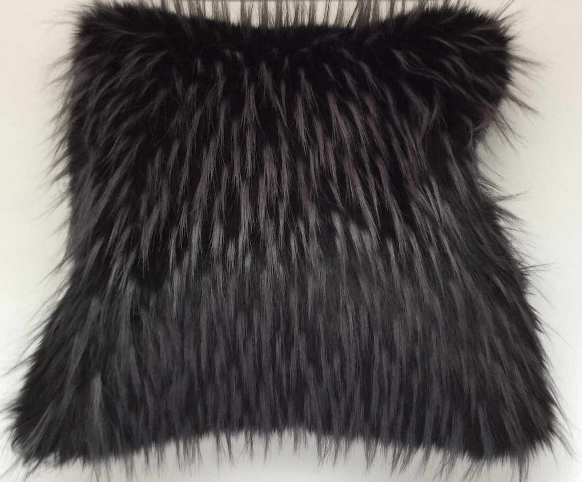 Black Faux Fur Pillow Black Fur Throw Pillow Cover Black Fur Etsy