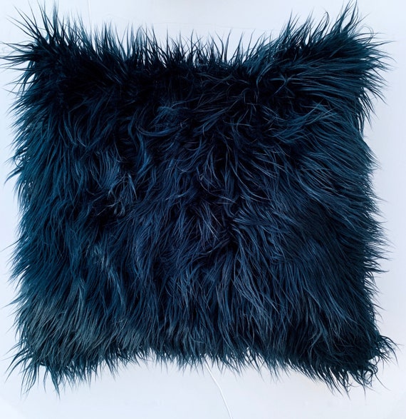 Navy Blue Faux fur pillow cover Blue 