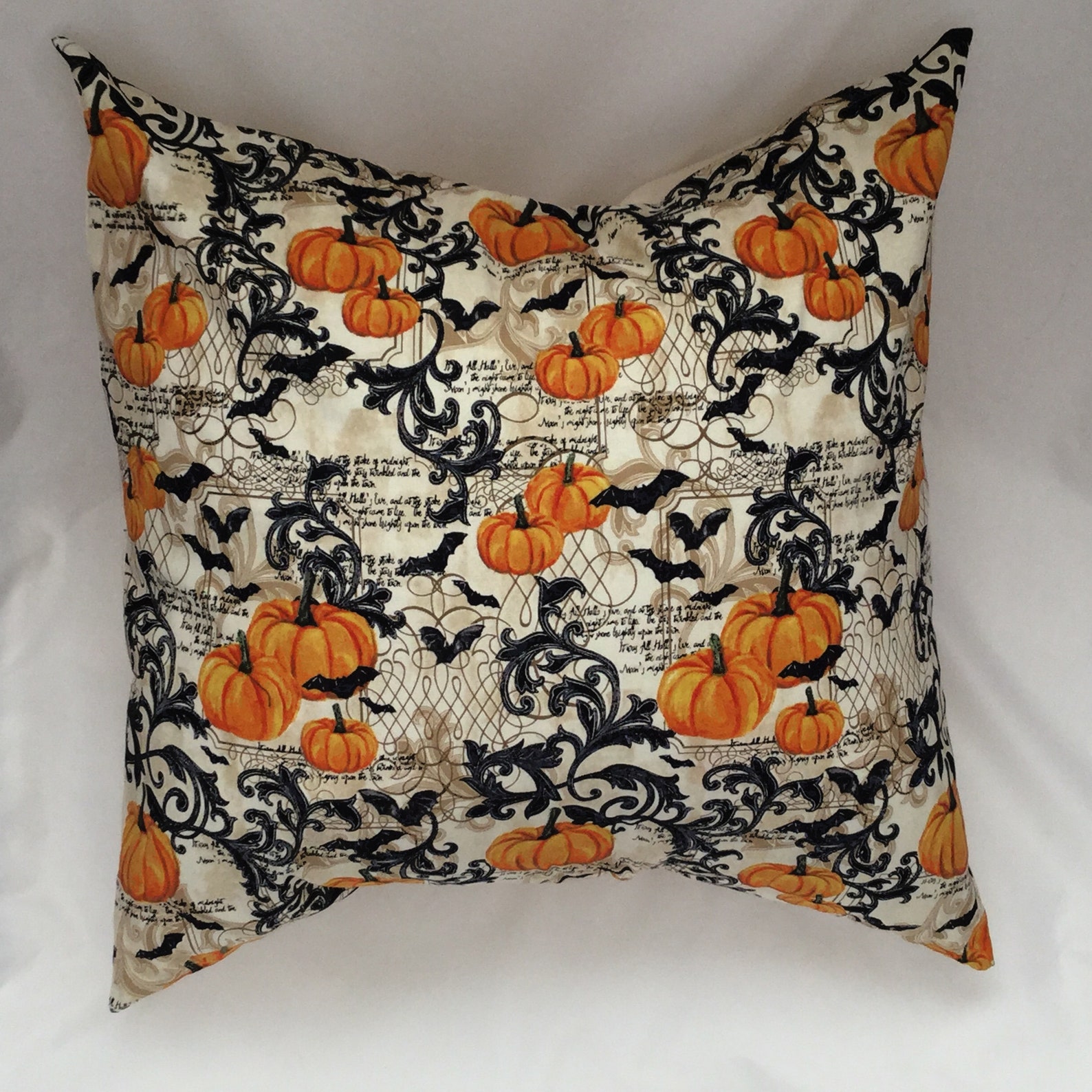 Halloween Pillow Cover 18x18, Thanksgiving Decor Pillow, Pumpkins, Bats