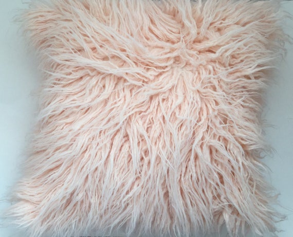 Faux Fur Pillow Peach Throw Pillow Mongolian Faux Fur Pillow Cover, 26