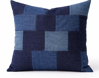 Denim pillow,patchwork pillow cover,Blue Denim Throw pillow , Denim Lumbar pillow, Patch work pillow sham, Vintage Denim Pillow, denim 20x20