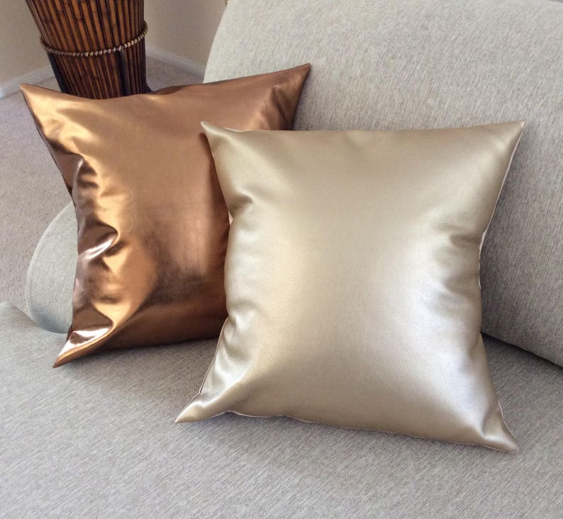 Gold Pillow, Gold faux leather, Metallic gold pillow cover, Decorative pillow, Gold faux leather throw pillow ,Throw pillow, Home Decor image 2