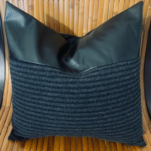 Black faux leather pillow covers, Matte Black Faux Leather Accent , black faux leather cushion, Black Heavyweight Textured FabricHome Decor