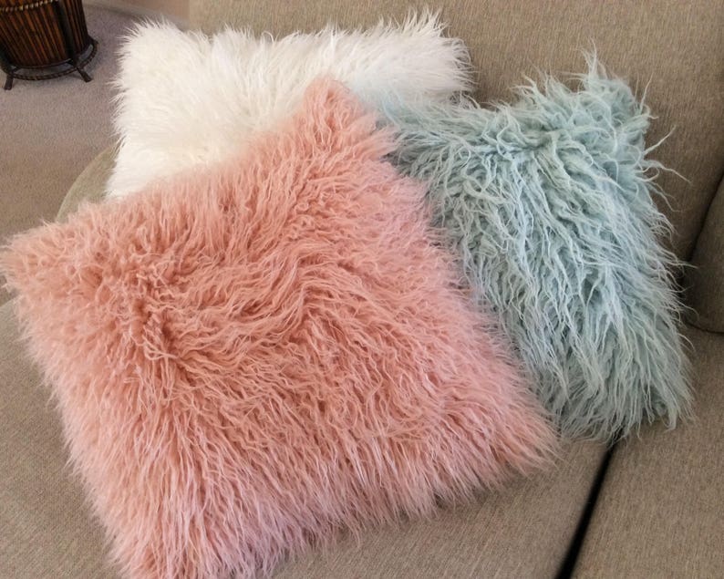 Pink fur pillow cover Salmon Pink fur pillow coverMongolian Etsy