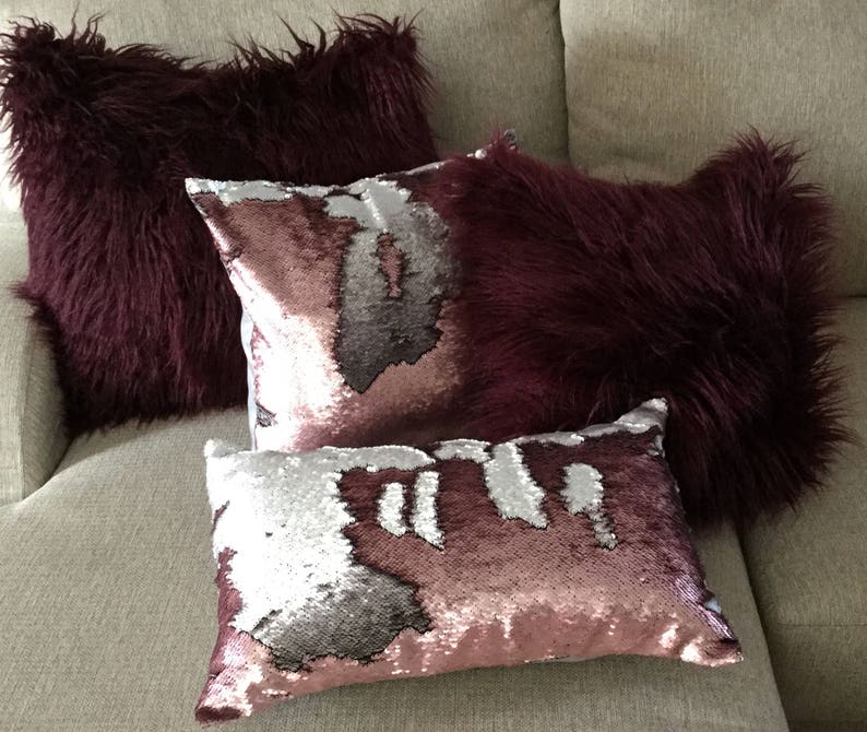 Faux Fur Pillow Cover Burgundy Faux Fur Pillow Maroon Throw Etsy