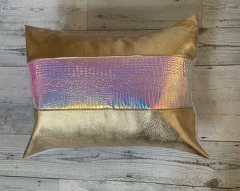 Gold faux leather pillow covers, Metallic faux leather cushion,Gold decorative pillow for couch, Gold throw pillow,faux leather pillow cover
