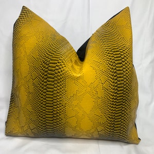 Yellow Faux Snake Leather pillow cover, Mustard yellow faux snake skin leather pillow, designer pillow, throw pillow, Faux snake leather