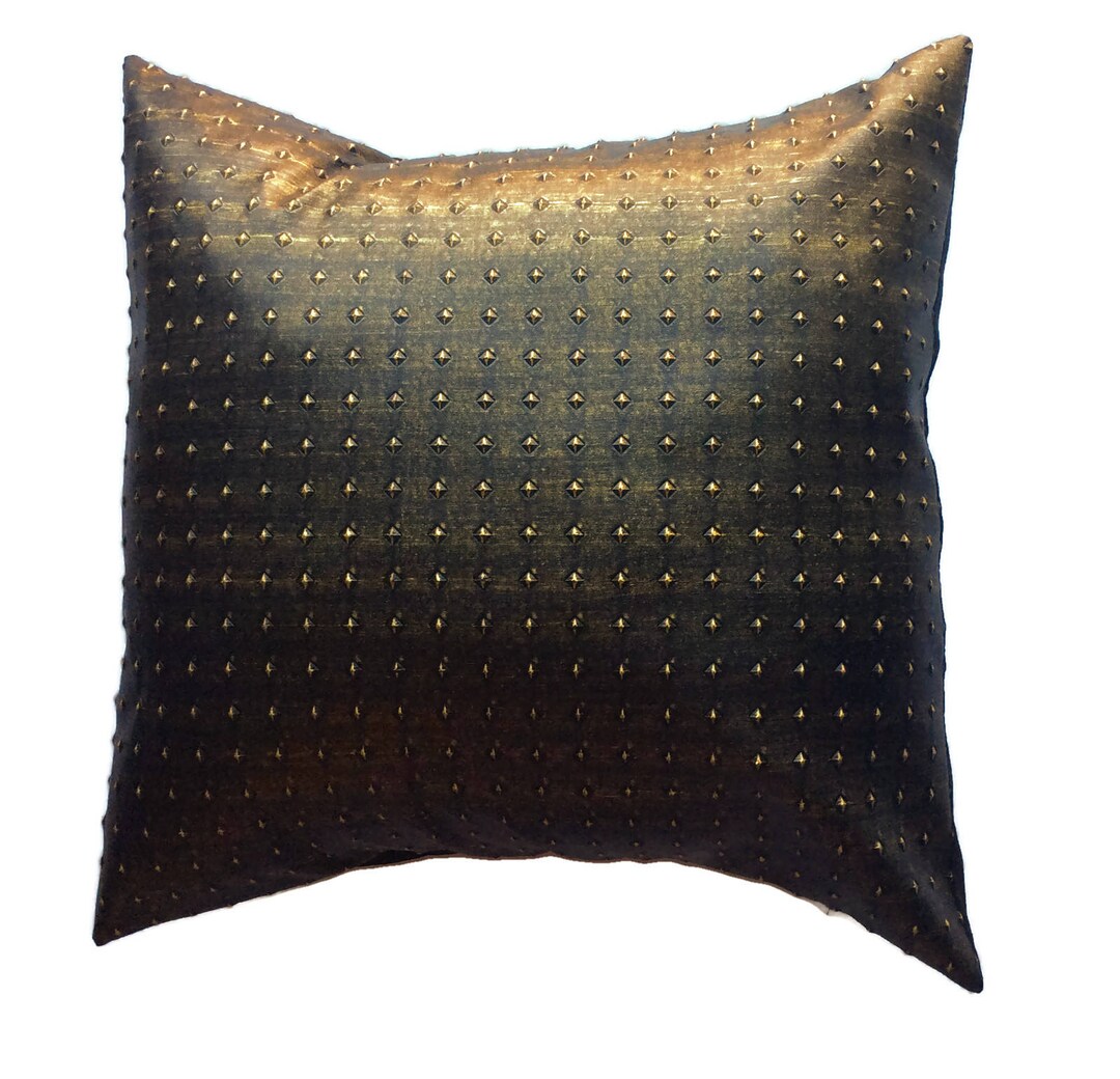 Faux Leather Pillow Cover, Black Faux Leather Pillow, Metallic Gold