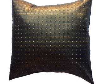 Faux Leather pillow cover, Black faux leather pillow, Metallic Gold faux Studs, Black designer pillow, Throw pillow, Black pillow, Pillow