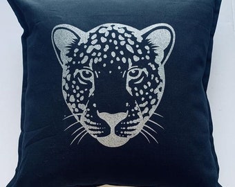 BLACKFRIDAY Leopard Pillow cover,Silver Metallic Glitter Leopard ,Black and Silver pillow, Halloween Decor, Halloween pillows,throw pillow,