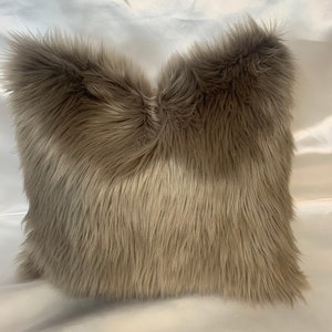 Faux fur Taupe pillow cover, Taupe faux fur pillow, Throw pillow, Taupe pillow sham, Taupe Beige fur pillow, Toss pillow, Furnishing image 3