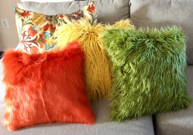 Olive Green Fur Faux Pillow Cover Lime Green Faux Fur Pillow Etsy
