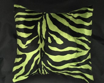 Zebra Print Pillow, Animal Print,  Green and black pillow cover, Green tiger pillow, Designer Print, Safari animal print, Jungle pillow