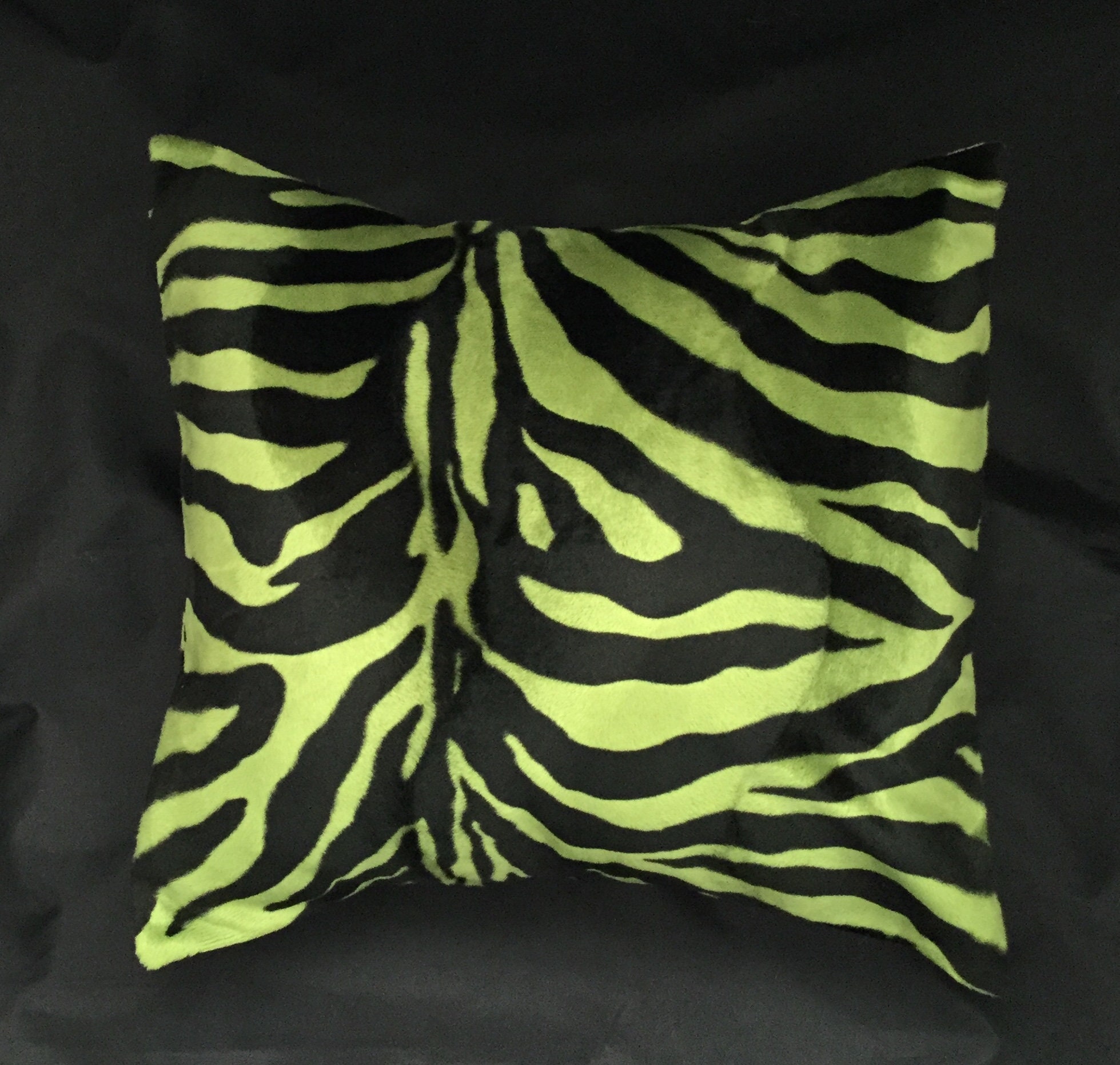Zebra Print Pillow Animal Print Green and Black Pillow Etsy