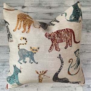 Animal print pillow, throw pillow, Jungle print, giraffes, Elephants, tigers, monkeys pillow cover, leopard print cushions,Home Decor