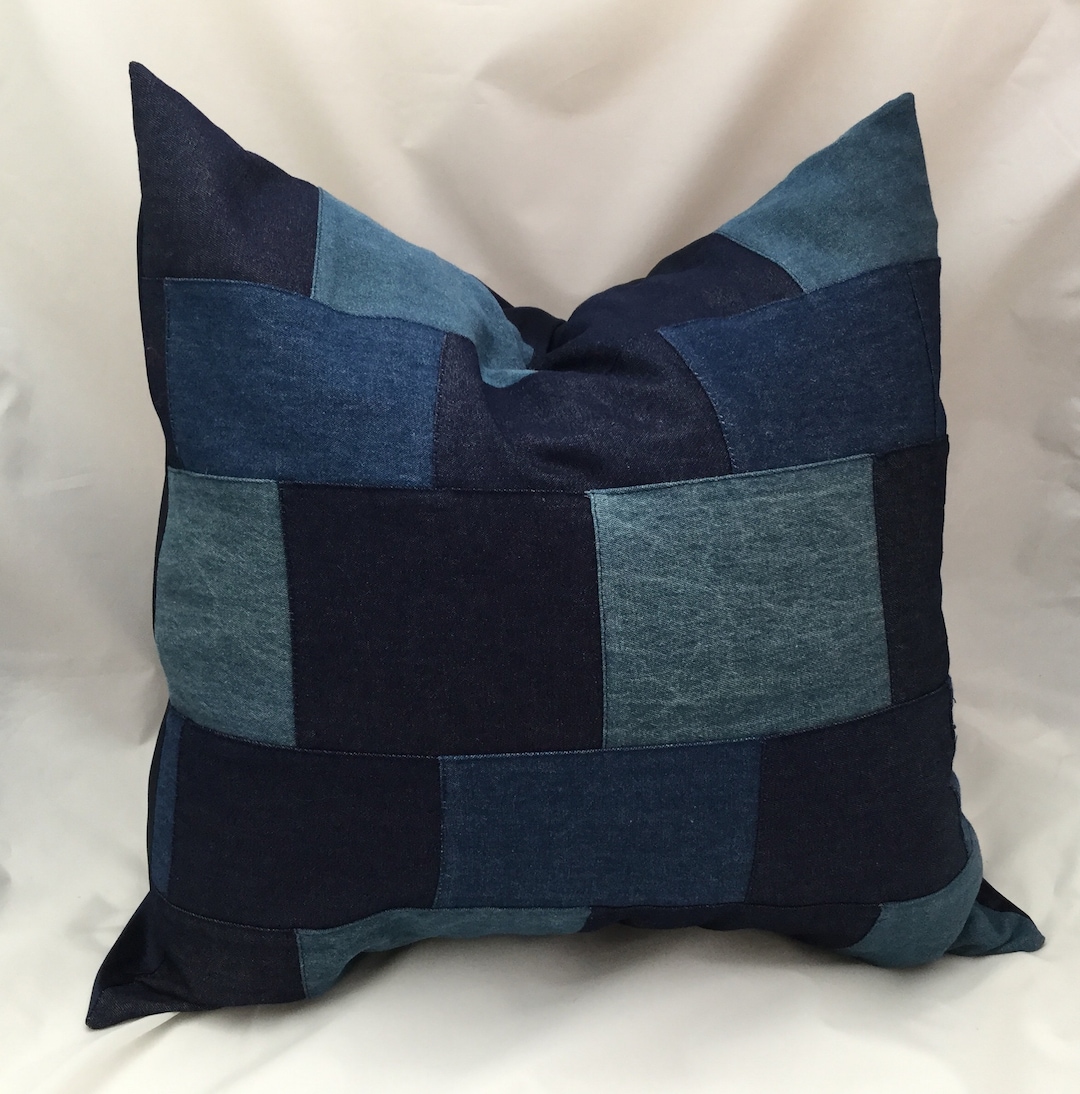 Denim Pillow,patchwork Pillow Cover,blue Denim Throw Pillow , Denim